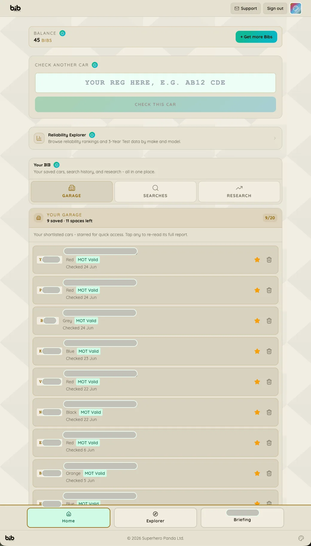 BIB app home screen
