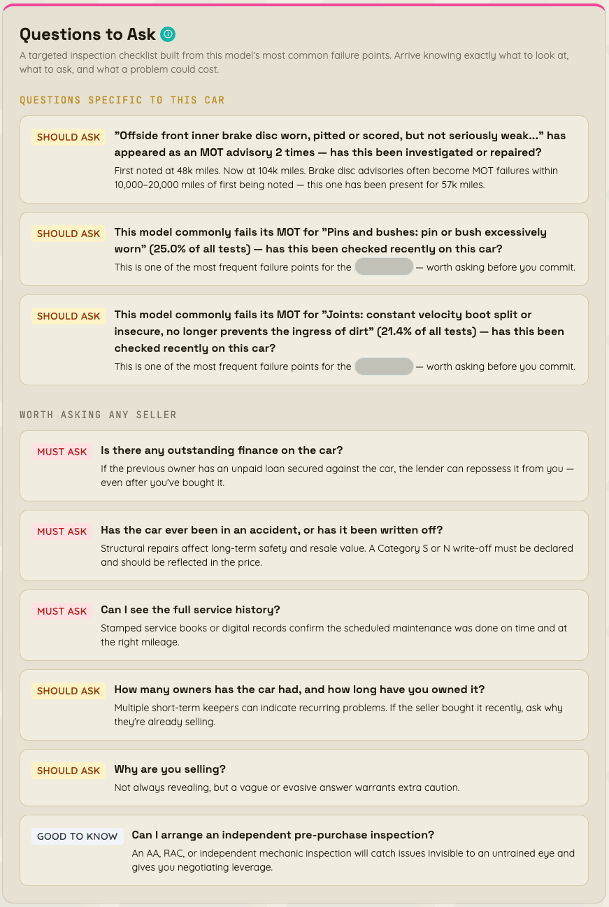 Questions To Ask - screenshot from a BIB report